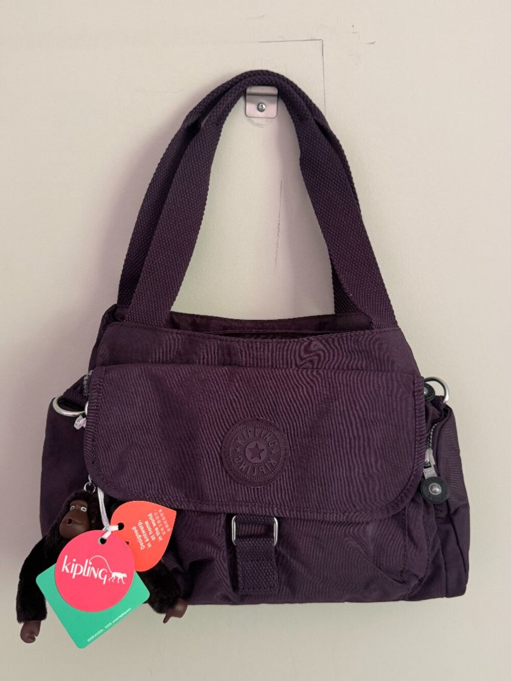 NWT Kipling Fairfax Purple Multiway Handbag Shoulder Crossbody + Monkey